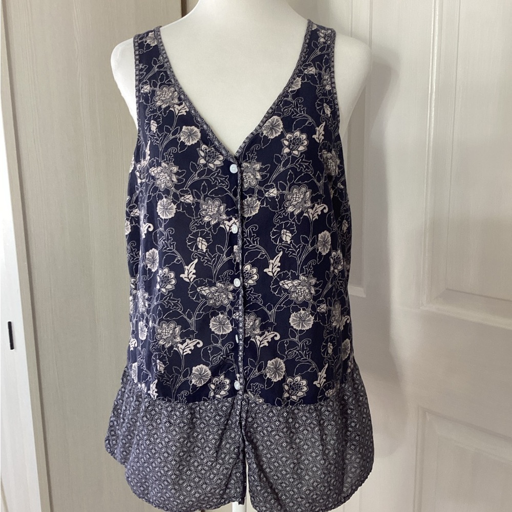 GAP Navy Blue Floral Print Button Front Tank Top Sz S